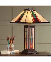 Robert Louis Tiffany Ranier Mission Tiffany Style Table Lamp with Nightlight 25" High Bronze Brown Antique Stained Art Glass for Living Room Bedroom H