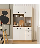 71" Tall Kitchen Pantry Buffet Hutch Freestanding Storage Cabinet 4 Doors