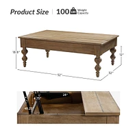 Hulala Home Gaston Farmhouse Lift Top 4 Legs Coffee Table with Storage