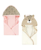 Hudson Baby Infant Girl Cotton Animal Face Hooded Towel, Cheetah, One Size