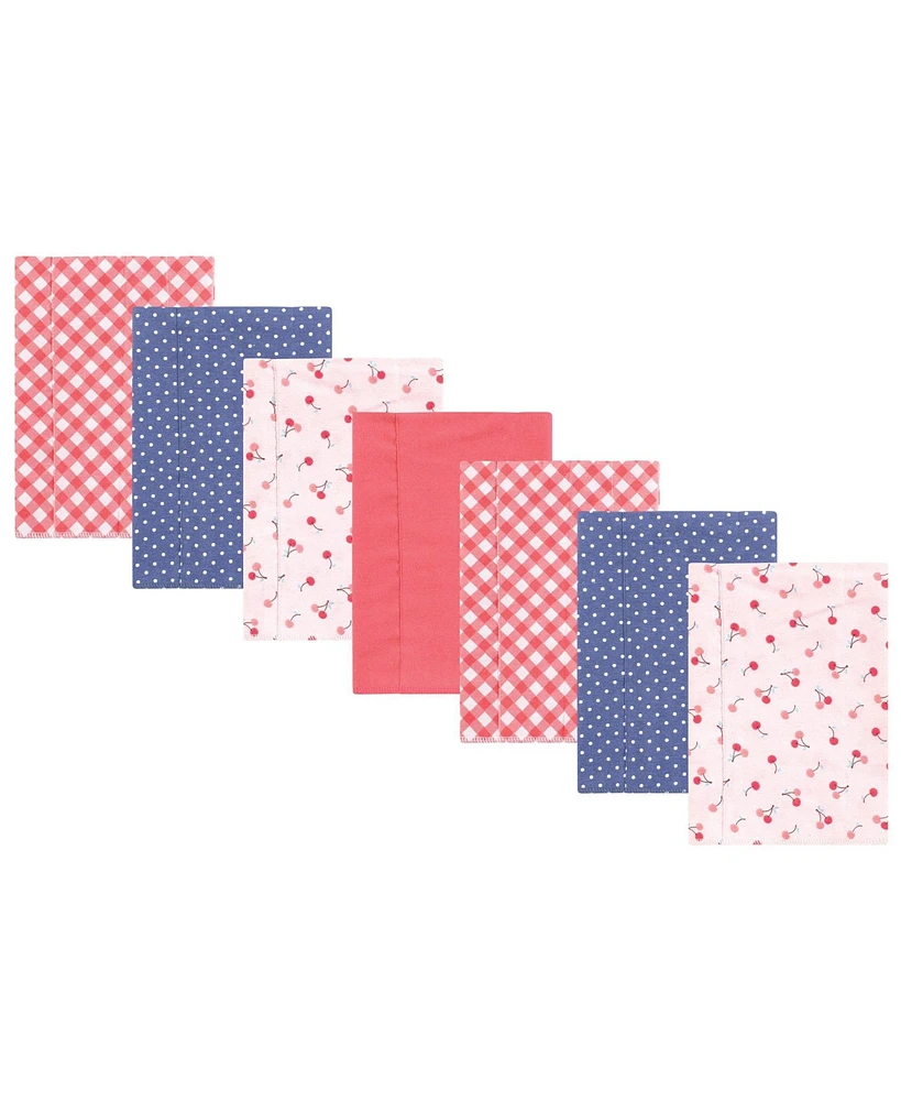 Hudson Baby Infant Girl Flannel Burp Cloth 7pk, Cherry Sweet, One Size