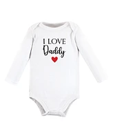 Hudson Baby Girls Cotton Long-Sleeve Bodysuits Daddy Red Black 5-Pack, 0-3 Months