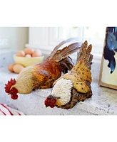 Slickblue Hen And Rooster Shelf Sitter With Metal Accents (Set of 2)