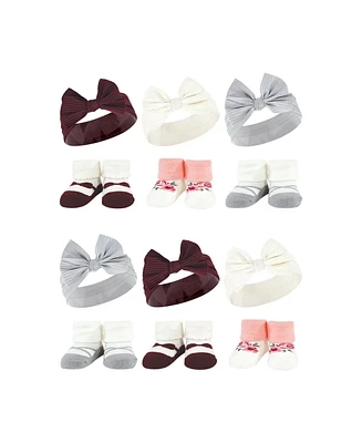 Hudson Baby Infant Girl 12Pc Headband and Socks Giftset, Gray