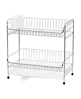 Iris Usa 2-tier Medium-sized Dish Rack with Drain Spout, White