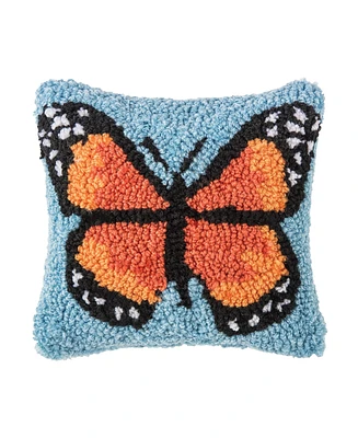 8" x 8" Monarch Butterfly Hooked Small Petite Throw Pillow