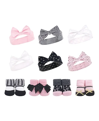 Hudson Baby Baby Girls 10Pc Headband and Socks Set, Houndstooth Love, 0-9 Months