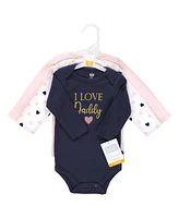 Hudson Baby Girls Cotton Long-Sleeve Bodysuits Daddy Pink Navy -Pack