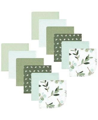 Hudson Baby Infant Girl Flannel Washcloths, Eucalyptus 12Pk, One Size