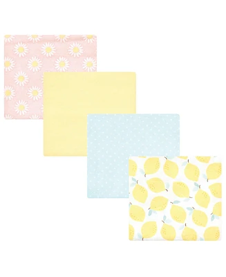 Hudson Baby Infant Girl Cotton Rich Flannel Receiving Blankets, Lemon Daisy, One Size