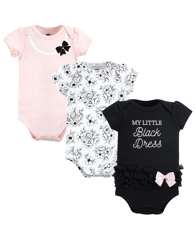 Hudson Baby Baby Girls Cotton Bodysuits, Toile Black Dress