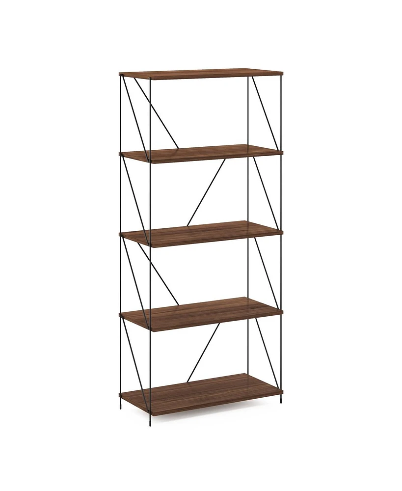 Furinno Besi 5-Tier Industrial Multipurpose Shelf Display Rack with Metal Frame - Wide, Walnut Cove