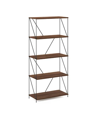 Furinno Besi 5-Tier Industrial Multipurpose Shelf Display Rack with Metal Frame - Wide, Walnut Cove