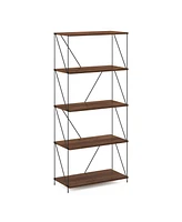 Furinno Besi 5-Tier Industrial Multipurpose Shelf Display Rack with Metal Frame - Wide, Walnut Cove