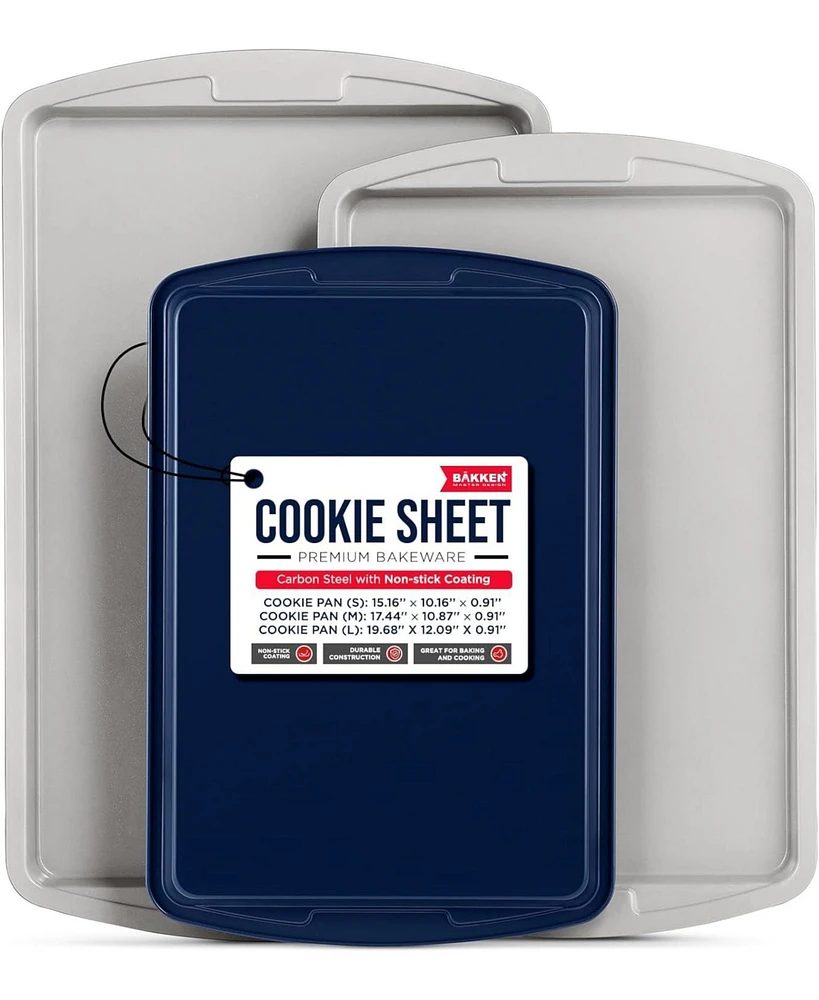 Bakken Swiss Cookie Sheet 3 Piece Set – Non-Stick, Stackable Baking Pans, Gray marble Deluxe Ceramic Coating Dishwasher Safe