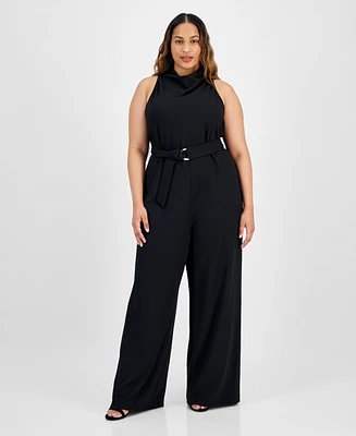 Anne Klein Plus Cowl-Neck Sleeveless Jumpsuit