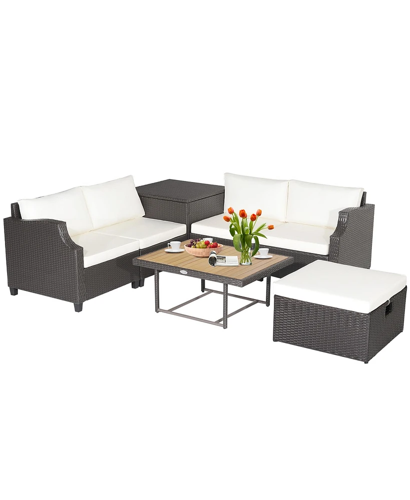 Gymax 7PCS Outdoor Furniture Set w/ Pe Wicker Cushions Conversations On The Sectional Sofa Patio