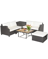 Gymax 7PCS Outdoor Furniture Set w/ Pe Wicker Cushions Conversations On The Sectional Sofa Patio