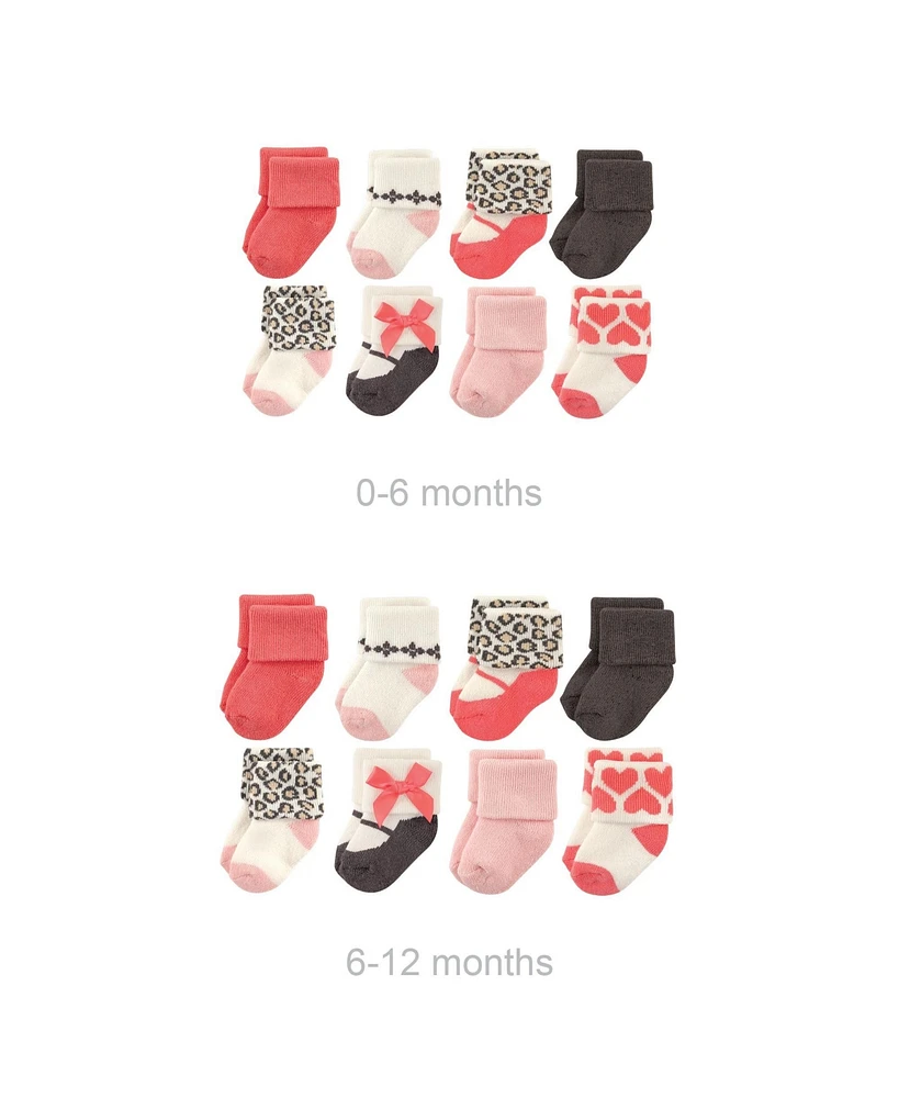 Luvable Friends Baby Girls Grow with Me Cotton Terry Socks, Leopard