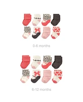 Luvable Friends Baby Girls Grow with Me Cotton Terry Socks, Leopard