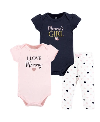 Hudson Baby Girls Cotton Bodysuit and Pant Set Mommy Pink Navy, 6-9 Months