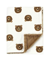 Hudson Baby Plush Blanket with Furry Binding and Back, Brown Bear, One Size