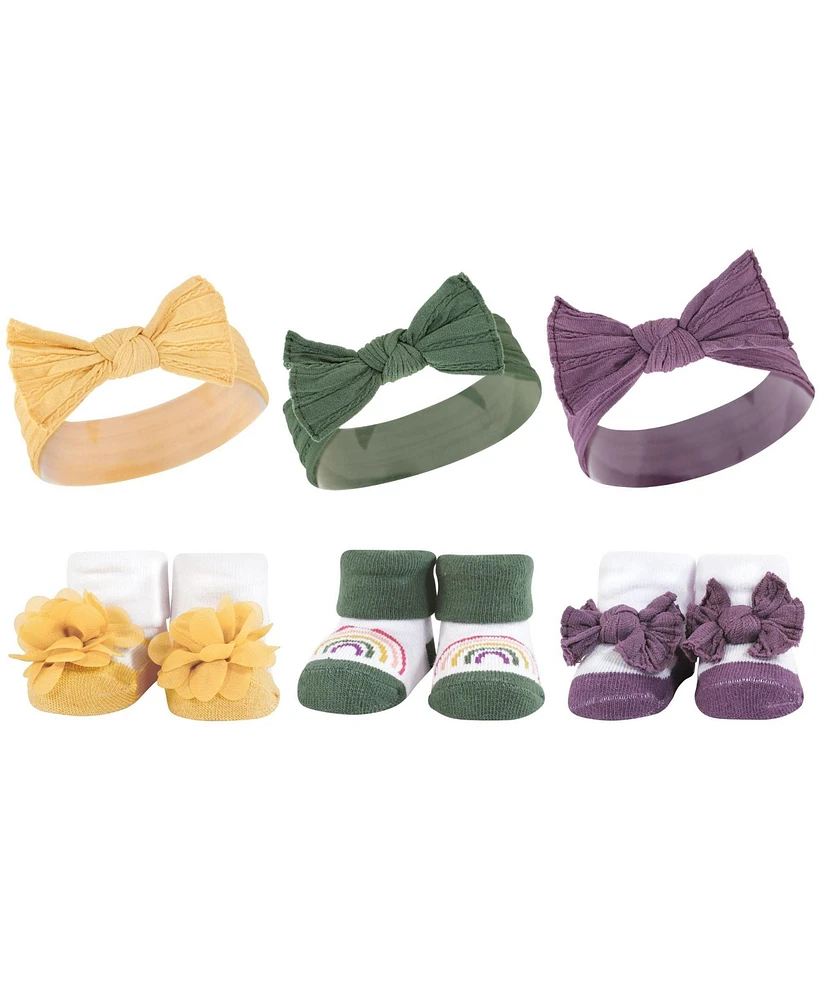 Hudson Baby Baby Girls Headband and Socks Giftset, Purple Green Yellow, One