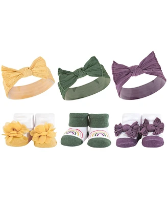 Hudson Baby Baby Girls Headband and Socks Giftset, Purple Green Yellow, One