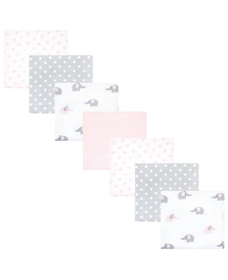 Hudson Baby Infant Girl Cotton Flannel Receiving Blankets Bundle, Pink Gray Elephant, One Size