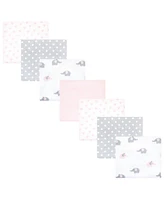 Hudson Baby Infant Girl Cotton Flannel Receiving Blankets Bundle, Pink Gray Elephant, One Size