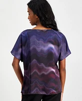 Anne Klein Petite Abstract-Print Short-Sleeve Top