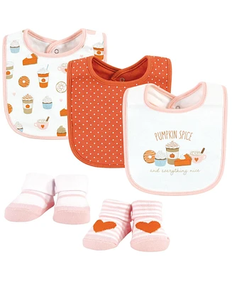 Hudson Baby Infant Girl Cotton Bib and Sock Set, Pumpkin Spice, One Size