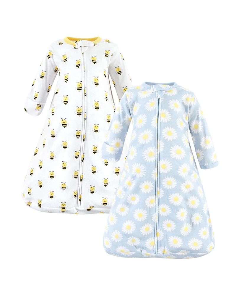 Hudson Baby Baby Girls Hudson Cotton Long-Sleeve Wearable Sleeping Bag, Sack, Blanket, Daisy Bee Long Sleeve, 0-3 Months