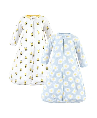 Hudson Baby Baby Girls Hudson Cotton Long-Sleeve Wearable Sleeping Bag, Sack, Blanket, Daisy Bee Long Sleeve, 0-3 Months