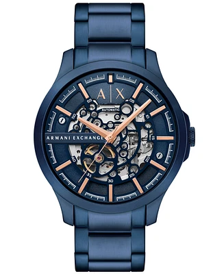 A|X Armani Exchange Men's Automatic Three-Hand Blue Stainless Steel Watch 46MM