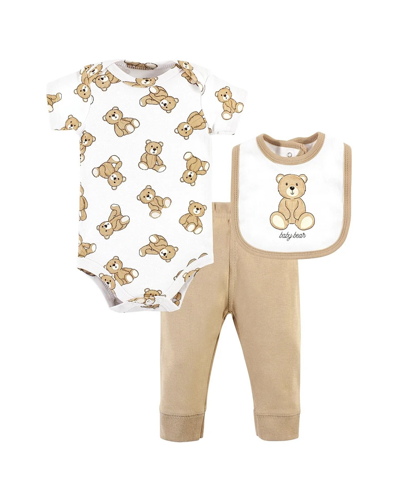 Hudson Baby Boys Cotton Bodysuit, Pant and Bib Set