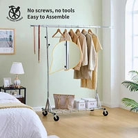 Adjustable and Extendable Heavy Duty Rolling Clothes Rack, Easy Assembly