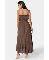 bebe Women's Strapless Maxi Dress, Beige/Khaki, XXSmall