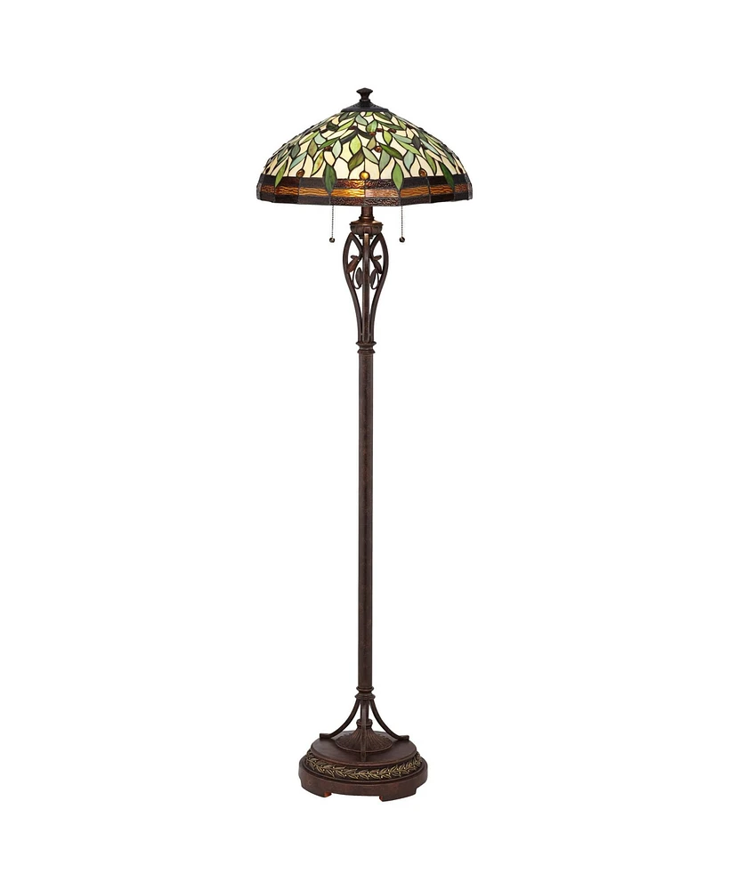 Robert Louis Tiffany Leaf and Vine Ii Traditional Victorian Tiffany Style Floor Standing Lamp 60" Tall Bronze Gold Amber Green Stained Glass Dome Shad