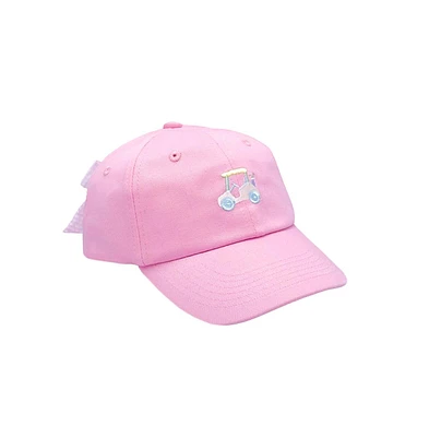 Bits & Bows Girls Rainbow Golf Cart Bow Baseball Hat in Pink