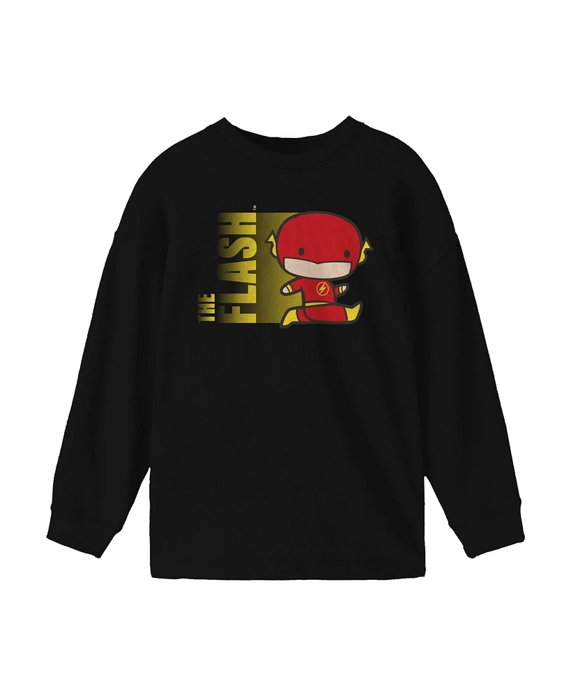 Justice League Boys Chibi Flash Run Black Long Sleeve Shirt