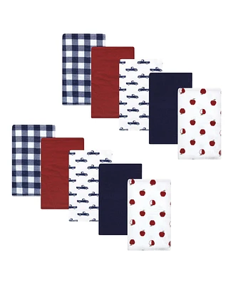 Hudson Baby Infant Boy Cotton Flannel Burp Cloths Set, Blue Green Dino, One