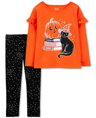 Carter's Toddler Girls 2-Pc. Pumpkin Print Long-Sleeve T-Shirt & Star Leggings