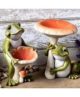 Slickblue Garden Frog With Mushroom (Set of 2)