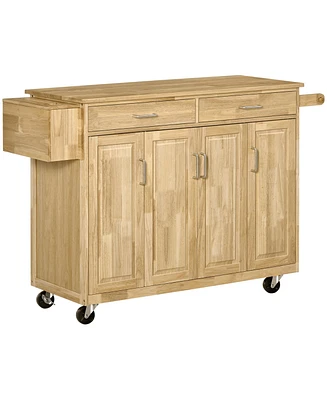 Homcom Wooden Rolling Kitchen Island Storage Cart with Drawers Door Cabinets