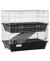 PawHut 2-Tier Mouse Cage, Ferret Cage W/ Dish and Bottle, Ramp, 2 Doors