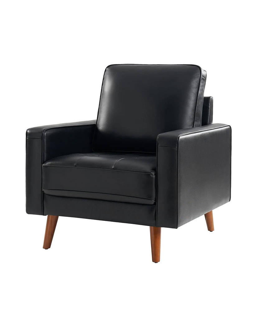 Hulala Home Mid-century Modern Elizabeth Genuine Leather Armchair with Wood Flared Legs