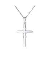 Bling Jewelry Simple Christian Catholic Religious Jewelry Medium Inri Jesus Crucifix Cross Necklace Pendant For Women Sterling Silver 18" Chain