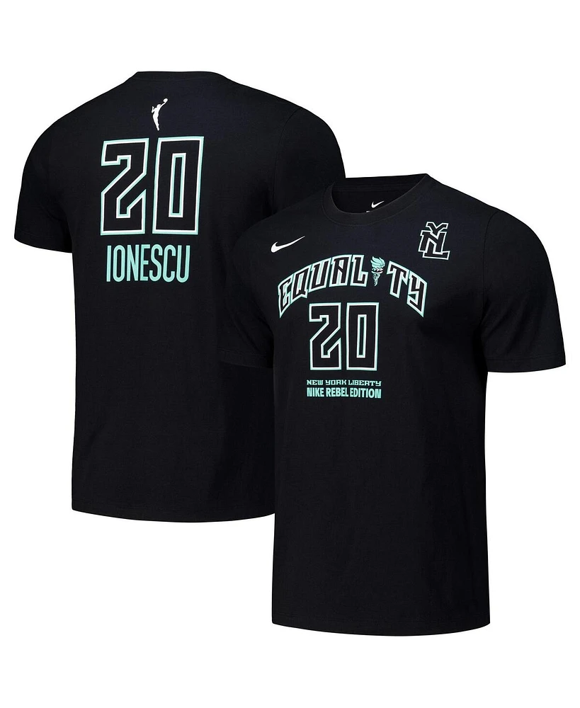Nike Men's and Women's Sabrina Ionescu Black New York Liberty Rebel Edition Name Number T-Shirt