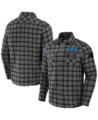 Fanatics Men's Nfl x Gray Carolina Panthers Flannel Long Sleeve Button-Up Shirt